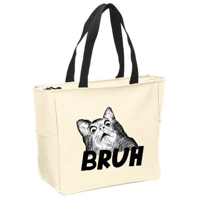 Bruh Shocked Gasp Cat Zip Tote Bag