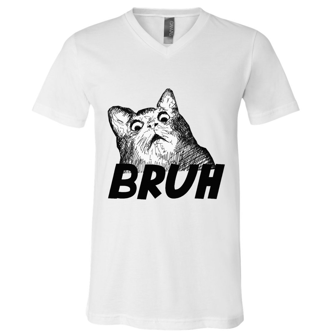 Bruh Shocked Gasp Cat V-Neck T-Shirt