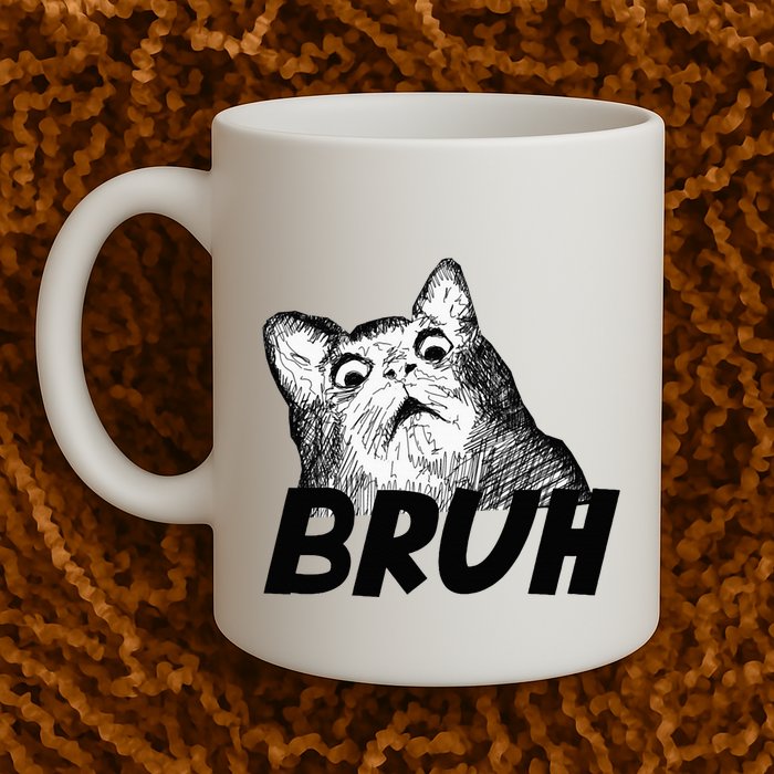Bruh Shocked Gasp Cat Mug