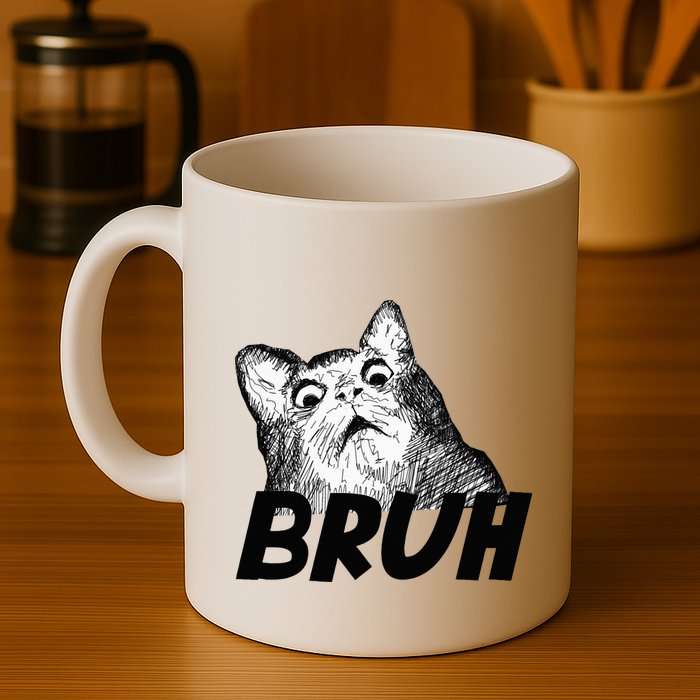 Bruh Shocked Gasp Cat Mug