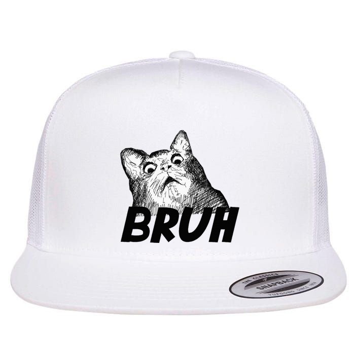 Bruh Shocked Gasp Cat Flat Bill Trucker Hat
