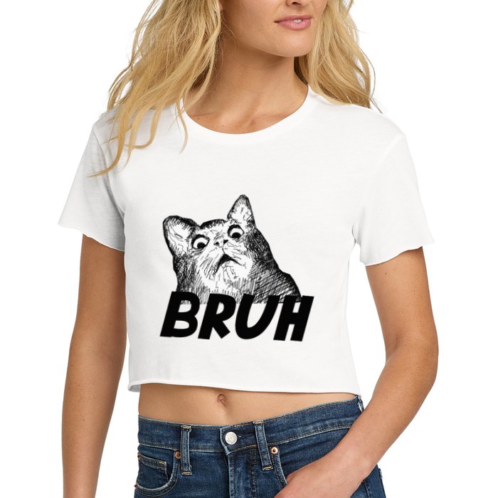 Bruh Shocked Gasp Cat Crop Top
