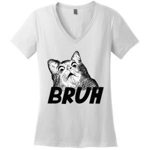 Bruh Shocked Gasp Cat Women's V-Neck T-Shirt