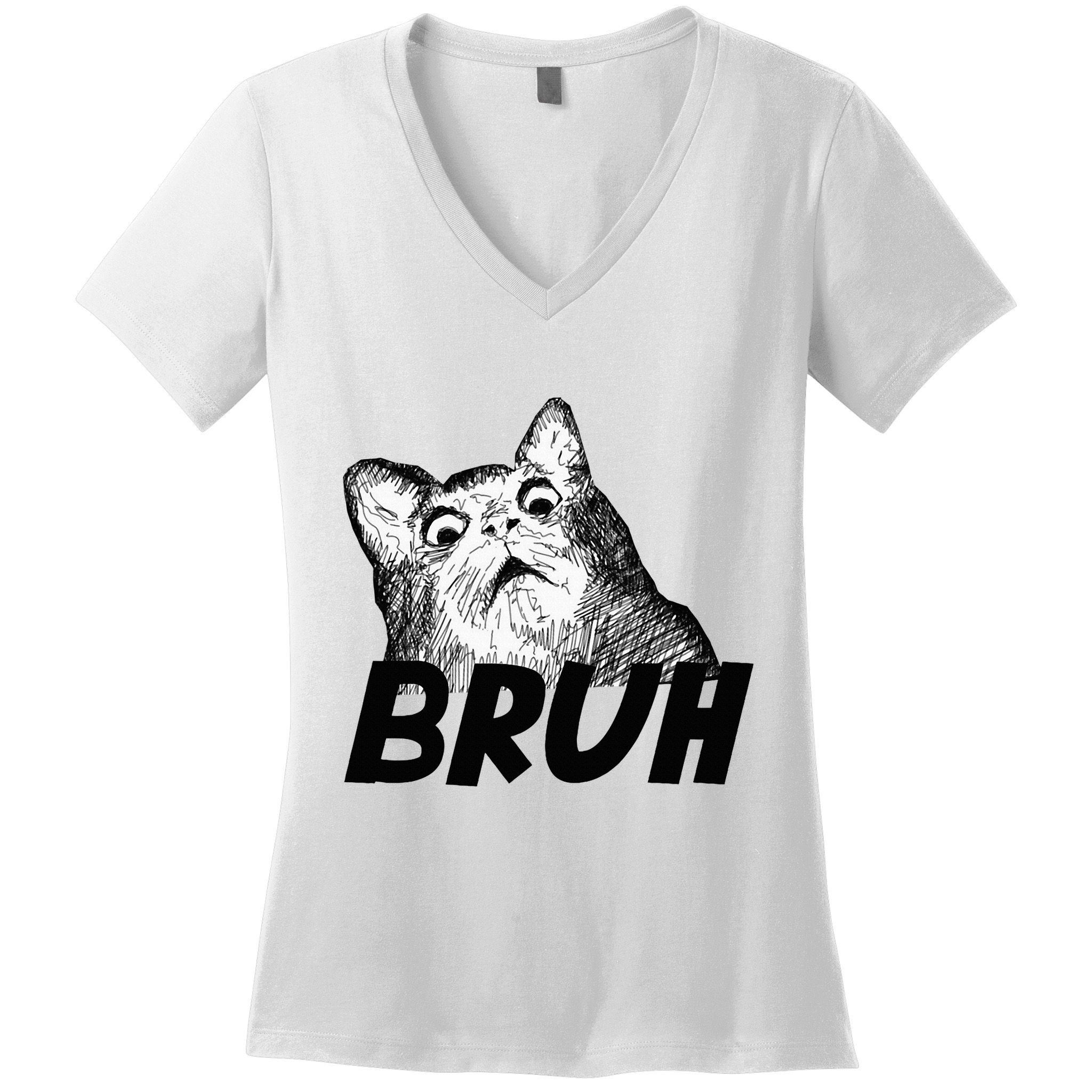 Bruh Shocked Gasp Cat Women's V-Neck T-Shirt
