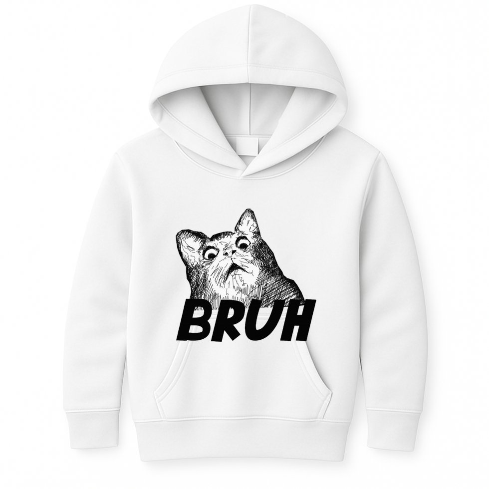 Bruh Shocked Gasp Cat Kids Hoodie