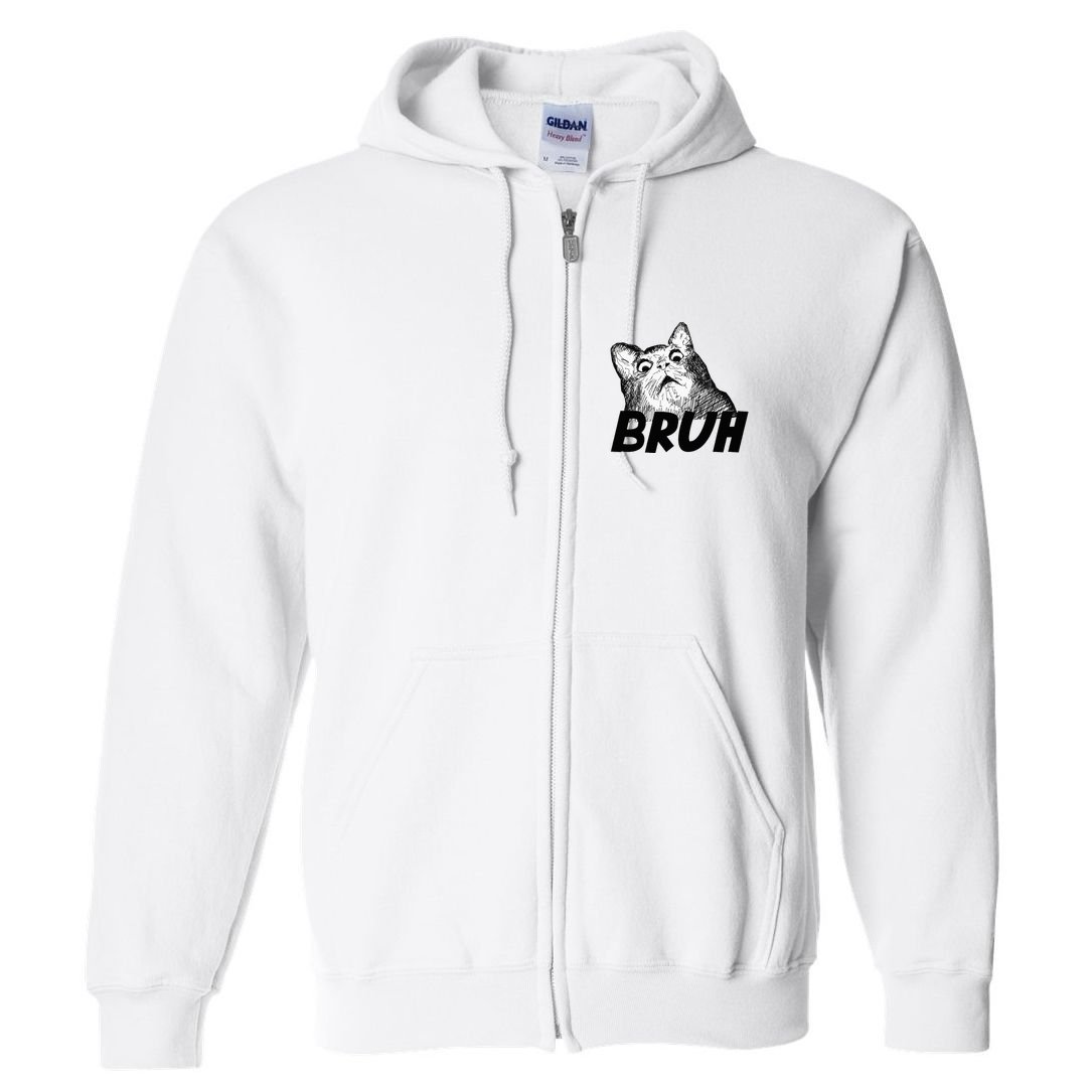 Bruh Shocked Gasp Cat Full Zip Hoodie
