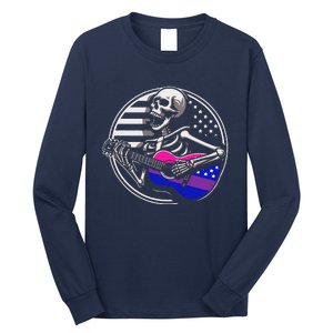 Bisexual Skeleton Guitar Lgbtq Pride Bisexuality Flag Long Sleeve Shirt