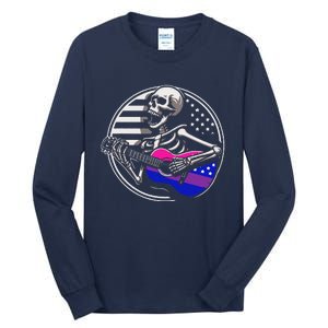 Bisexual Skeleton Guitar Lgbtq Pride Bisexuality Flag Tall Long Sleeve T-Shirt