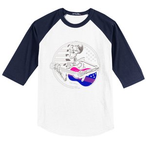 Bisexual Skeleton Guitar Lgbtq Pride Bisexuality Flag Baseball Sleeve Shirt