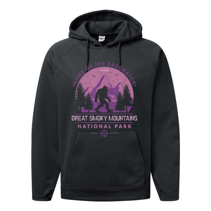 Bigfoot Sasquatch Great Smoky Mountains National Park Performance Fleece Hoodie