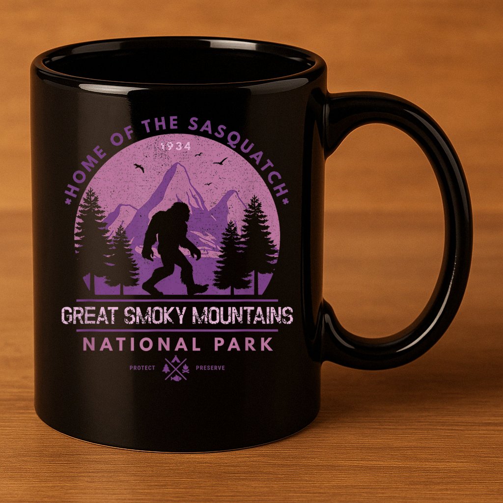 Bigfoot Sasquatch Great Smoky Mountains National Park 11oz C Handle Ceramic Mug