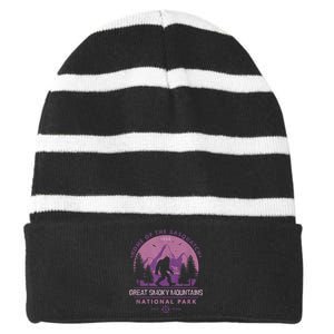 Bigfoot Sasquatch Great Smoky Mountains National Park Striped Beanie with Solid Band