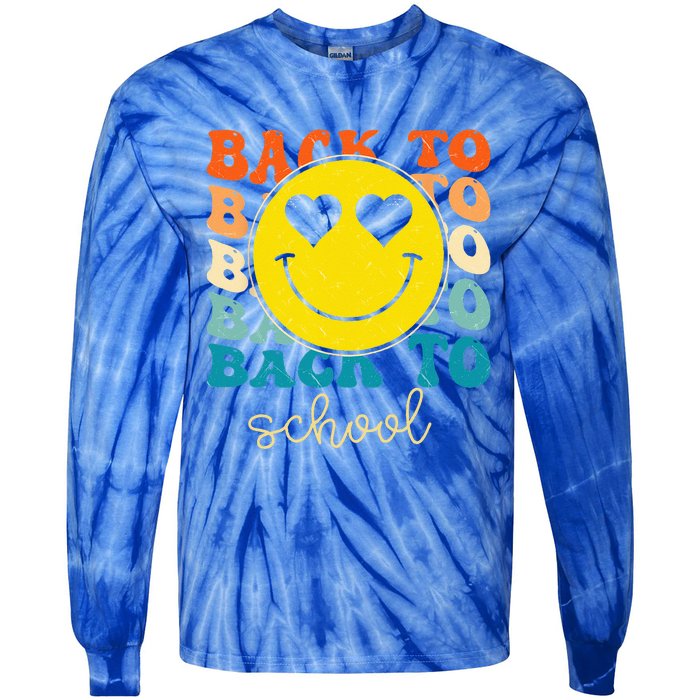 Boho Style Groovy Smile Back To School Tie-Dye Long Sleeve Shirt