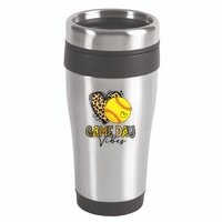 Bleached Softball Game Day Vibes Leopard Heart Headband Mom 16oz Travel Tumbler