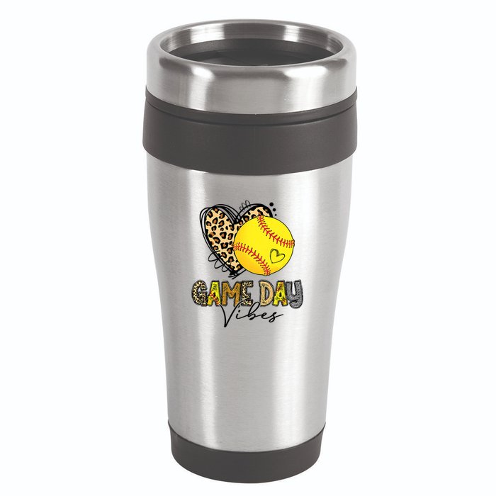 Bleached Softball Game Day Vibes Leopard Heart Headband Mom 16oz Travel Tumbler