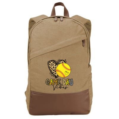 Bleached Softball Game Day Vibes Leopard Heart Headband Mom Cotton Canvas Backpack