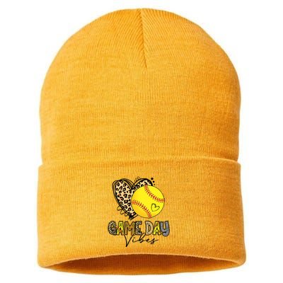 Bleached Softball Game Day Vibes Leopard Heart Headband Mom Sustainable Knit Beanie