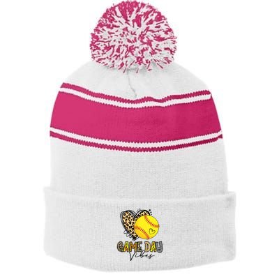Bleached Softball Game Day Vibes Leopard Heart Headband Mom Stripe Pom Pom Beanie