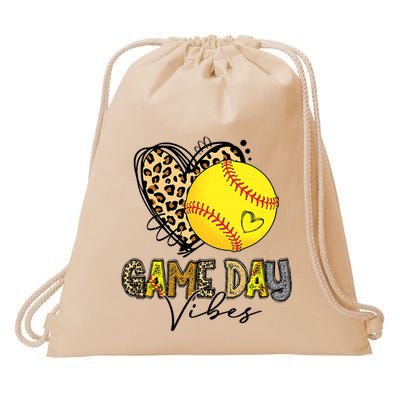 Bleached Softball Game Day Vibes Leopard Heart Headband Mom Drawstring Bag