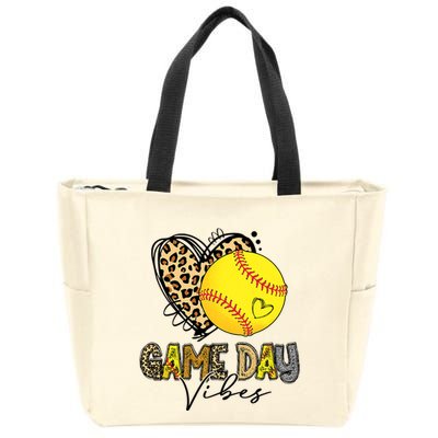 Bleached Softball Game Day Vibes Leopard Heart Headband Mom Zip Tote Bag