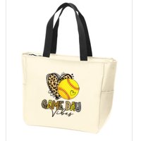 Bleached Softball Game Day Vibes Leopard Heart Headband Mom Zip Tote Bag