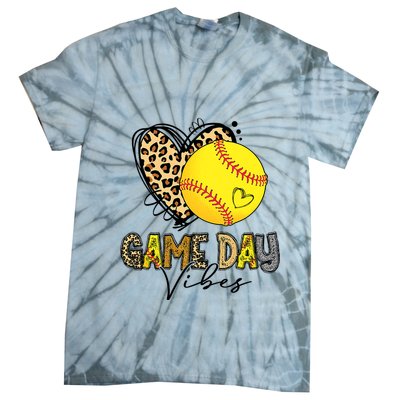Bleached Softball Game Day Vibes Leopard Heart Headband Mom Tie-Dye T-Shirt