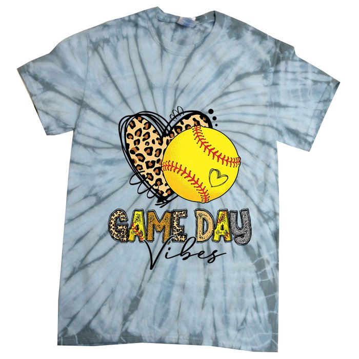 Bleached Softball Game Day Vibes Leopard Heart Headband Mom Tie-Dye T-Shirt