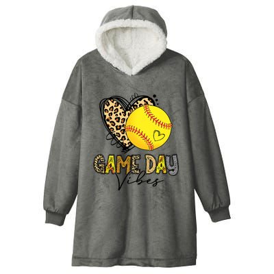 Bleached Softball Game Day Vibes Leopard Heart Headband Mom Hooded Wearable Blanket