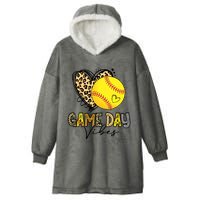 Bleached Softball Game Day Vibes Leopard Heart Headband Mom Hooded Wearable Blanket
