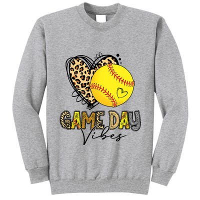 Bleached Softball Game Day Vibes Leopard Heart Headband Mom Tall Sweatshirt
