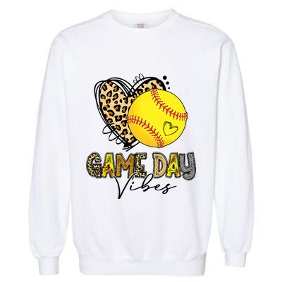 Bleached Softball Game Day Vibes Leopard Heart Headband Mom Garment-Dyed Sweatshirt