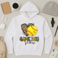 Bleached Softball Game Day Vibes Leopard Heart Headband Mom Hoodie