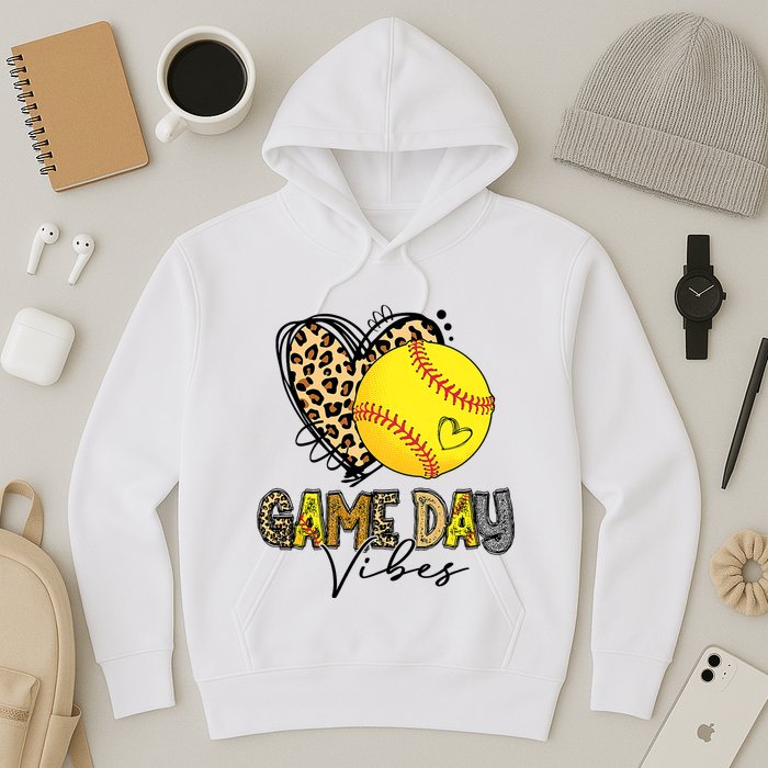 Bleached Softball Game Day Vibes Leopard Heart Headband Mom Hoodie