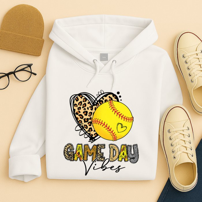 Bleached Softball Game Day Vibes Leopard Heart Headband Mom Hoodie