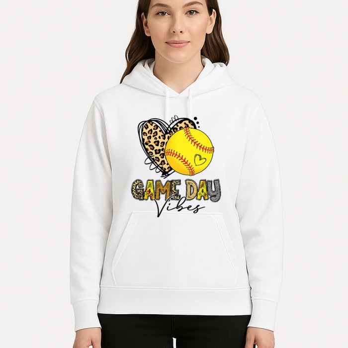 Bleached Softball Game Day Vibes Leopard Heart Headband Mom Hoodie