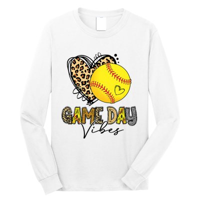 Bleached Softball Game Day Vibes Leopard Heart Headband Mom Long Sleeve Shirt