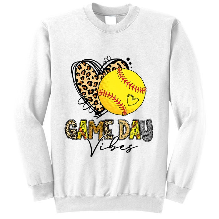 Bleached Softball Game Day Vibes Leopard Heart Headband Mom Sweatshirt