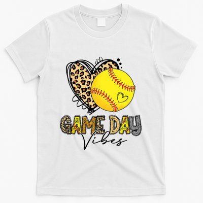 Bleached Softball Game Day Vibes Leopard Heart Headband Mom T-Shirt