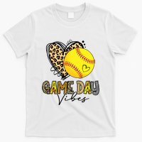 Bleached Softball Game Day Vibes Leopard Heart Headband Mom T-Shirt
