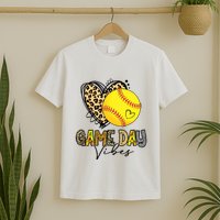 Bleached Softball Game Day Vibes Leopard Heart Headband Mom T-Shirt