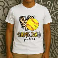 Bleached Softball Game Day Vibes Leopard Heart Headband Mom T-Shirt
