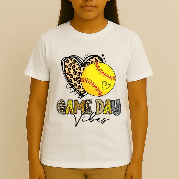 Bleached Softball Game Day Vibes Leopard Heart Headband Mom T-Shirt
