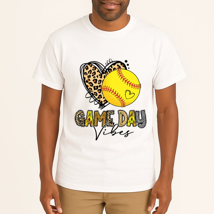 Bleached Softball Game Day Vibes Leopard Heart Headband Mom Tall T-Shirt