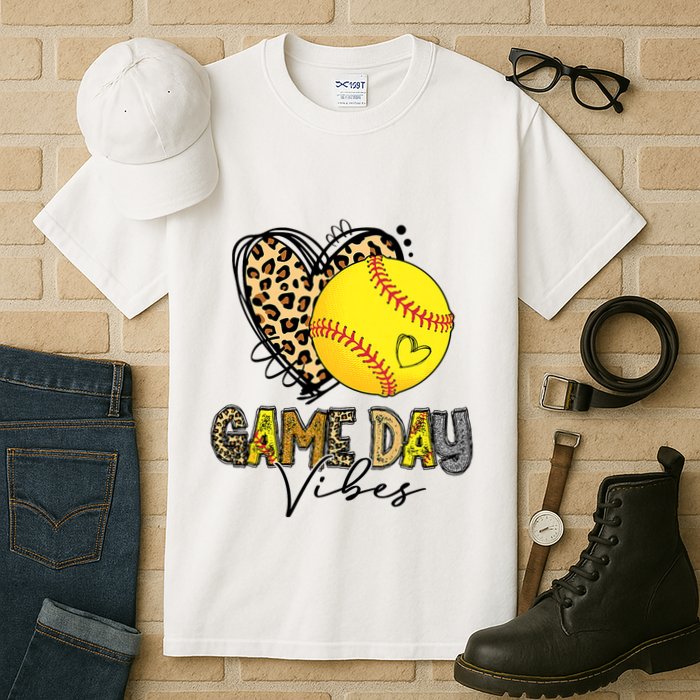 Bleached Softball Game Day Vibes Leopard Heart Headband Mom Tall T-Shirt