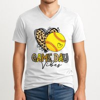 Bleached Softball Game Day Vibes Leopard Heart Headband Mom V-Neck T-Shirt