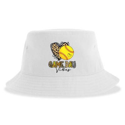Bleached Softball Game Day Vibes Leopard Heart Headband Mom Sustainable Bucket Hat