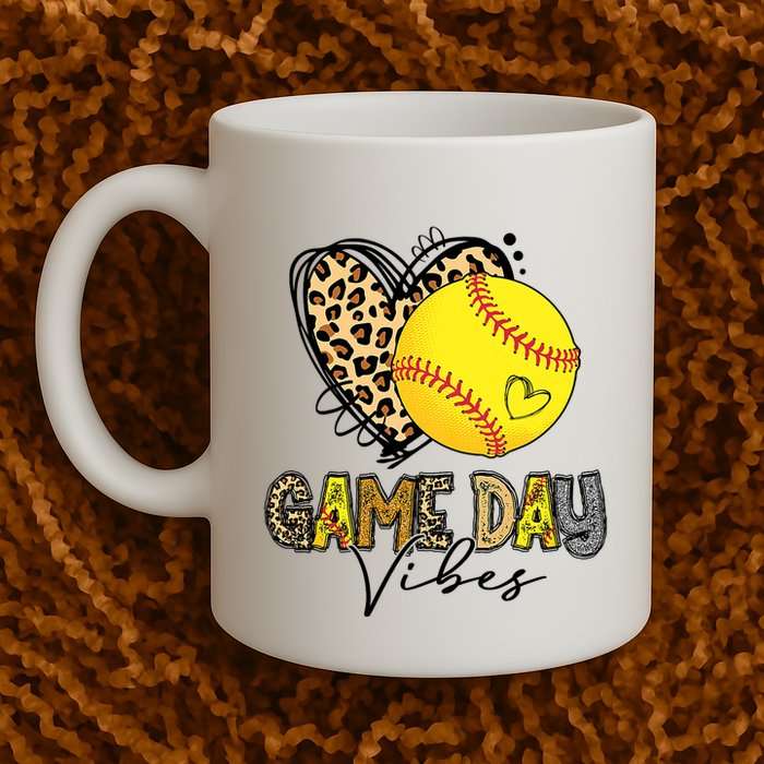 Bleached Softball Game Day Vibes Leopard Heart Headband Mom Mug