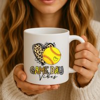 Bleached Softball Game Day Vibes Leopard Heart Headband Mom Mug