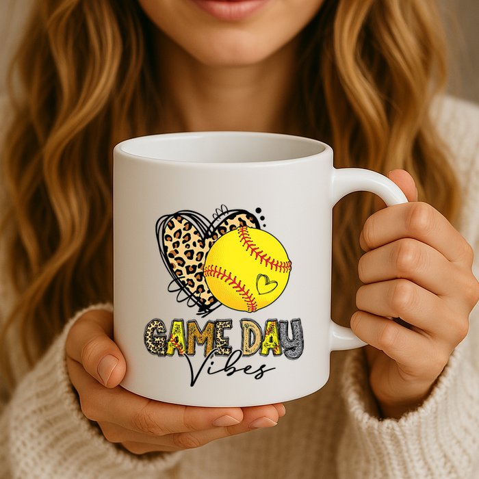 Bleached Softball Game Day Vibes Leopard Heart Headband Mom Mug