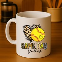 Bleached Softball Game Day Vibes Leopard Heart Headband Mom Mug